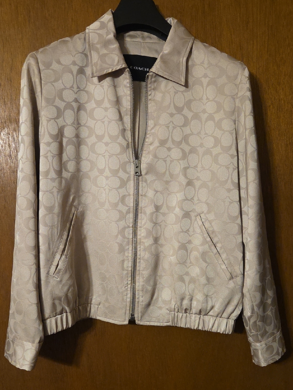 Coach Satin Signature Bomber Jacket - Light Taupe